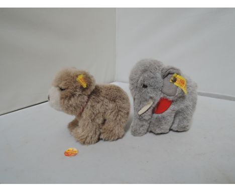 Two modern Steiff animals, Jumbo and Browny, both with yellow button lablels