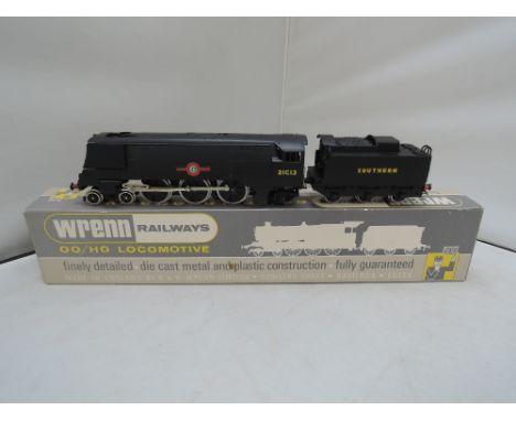 A Wrenn 00 gauge 4-6-2 loco and tender, merchant navy blue funnel 21c13 in S.R. black livery and in original box W2278 packer