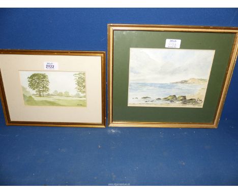 Two framed and mounted Watercolours depicting country landscapes, initialled W.R and a seascape signed lower right W. Rowland