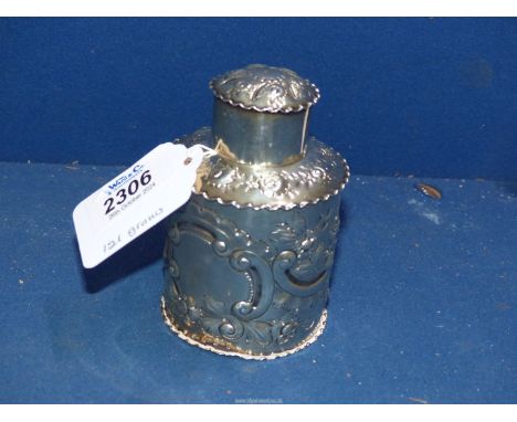 An embossed  Silver lidded tea Caddy, Birmingham 1893, 121 grams.