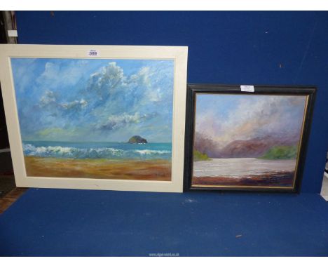 A framed Oil on board depicting a Seascape, signed lower right D. Cooke, along with a framed Oil on board of a River landscap