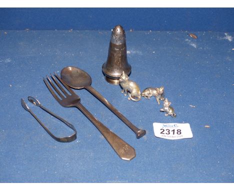 A Silver spoon, London 1922, makers Charles & Richard Comyns, a fork, London 1952, makers Carrington & Co Regents St, a Silve