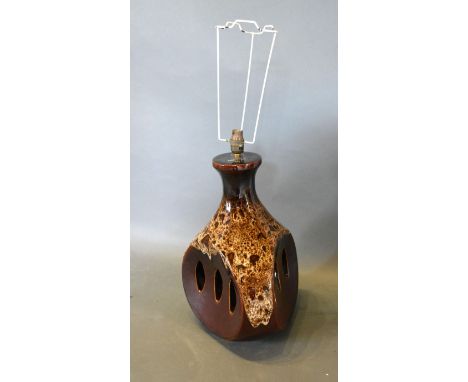 A Circa 1970's Table Lamp of Triangular Slip Glaze Form 50cm tall 