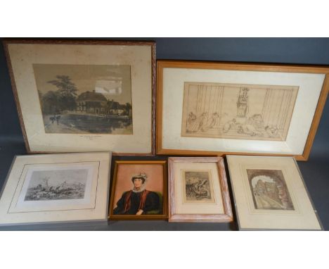 A 19th Century Watercolour 'Half Length Portrait of a Seated Lady' together with various other pictures 