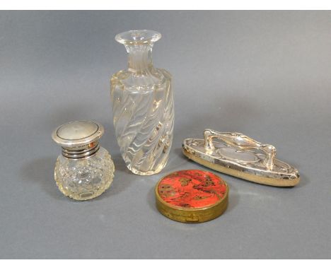 A Birmingham Silver and Cut Glass Scent Bottle, Birmingham 1924, together with a silver mounted nail buffer, a Coty Paris com