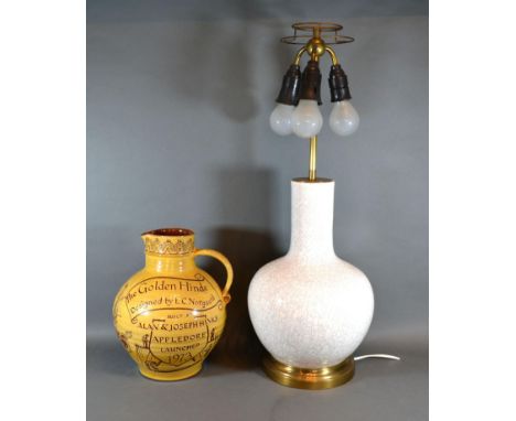 A Commemorative Large Jug for The Golden Hinde together with a Chinese style table lamp 