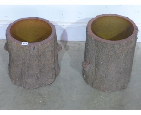 Two naturalistic stoneware tree trunk planters by Hexter Humpherson and Co, Newton Abbot - 37cm and 31cm tall x 32cm wide
