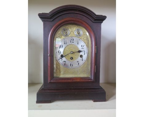 A 19th century mahogany cased bracket clock by Wurttemrurg Junghans, Arabic numerals to silvered chapter ring - bracket clock