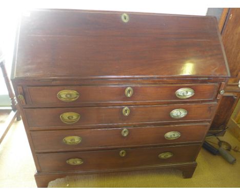 A Georgian mahogany bureau with four drawers on bracket feet 106cm wide x 106cm high