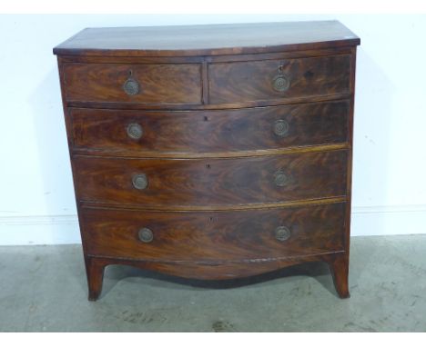 A 19th century mahogany bow fronted chest with two short over three long drawers on bracket feet 105cm wide x 103cm tall