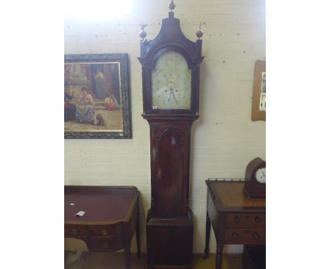 An 8 day longcase clock with a painted arched dial with seconds hand signed Lefever Wisbech in a mahogany case 219cm tall - S