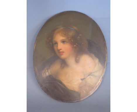 An oil on board oval portrait of a girl, with card verso - Egisto Manzuoli - Casa Machiavelli N1754 via Guicciardine no 16 Fi
