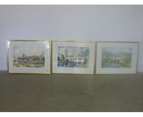 A set of three framed and glazed Limited Edition prints by Tate Gallery listed artist Jeremy King - Pulteney Bridge, Bath - M