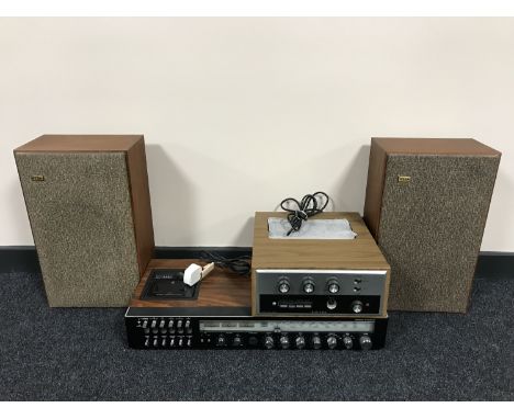 A pair of Kef vintage speakers and a Rogers amplifier, reel to reel and National Panasonic cassette deck 