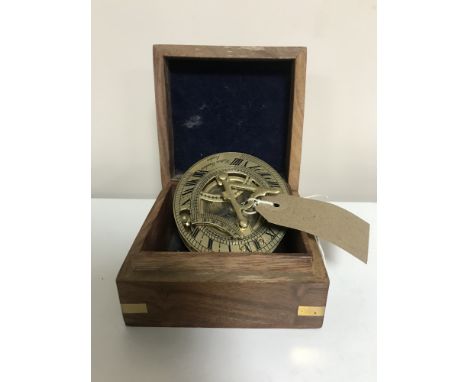 A Hatton Garden brass compass in a fitted and brass inlaid box 