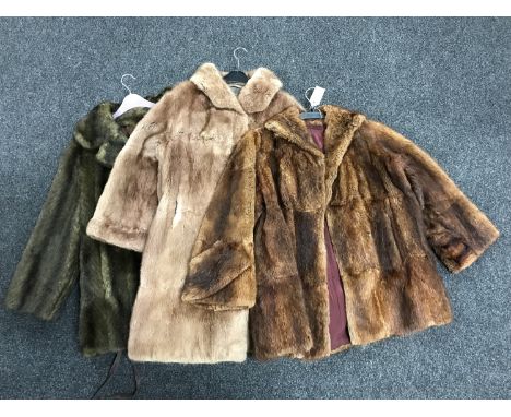 Two lady's 3/4 length fur coats, one bearing label 'J J Fenwick, court Dressmaker Ladies Tailor and Furrier' and an imitation