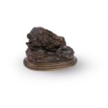 JULES MOIGNIEZ (FRENCH, 1835-1894), A BRONZE MODEL OF A CROUCHING HARE