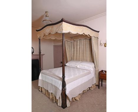 A GEORGE III MAHOGANY FOUR POST BED IN THE MANNER OF THOMAS CHIPPENDALE, LATE 18TH CENTURYContemporary hangings  240cm high, 