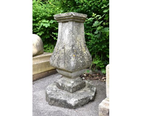 A CARVED PORTLAND STONE PLINTH OR SUNDIAL BASE19TH OR 20TH CENTURY80cm high, the top 24 x 24cm 