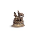 EMILE LOUIS TRUFFOT (FRENCH, 1843-1896), A BRONZE MODEL OF A PAIR OF RABBITS BY THEIR BURROW