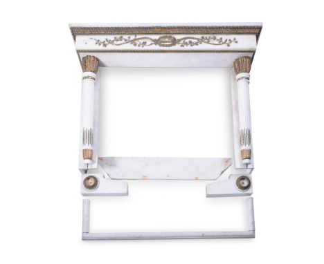 A GILT METAL MOUNTED CARRARA MARBLE FIRE SURROUND AFTER JOSEPH-FRANÇOIS BÉLANGER CIRCA 1900 With distinctive arrow quiver jam