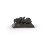 ANTOINE-LOUIS BARYE (FRENCH, 1795-1875), A BRONZE GROUP OF A PAIR OF RABBITS