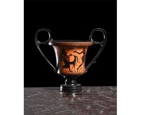 A BLACK FIGURE KANTHAROS KRATER VASE NEAPOLITAN, EARLY 19TH CENTURYGlazed terracotta, with distinctive looping large handles 