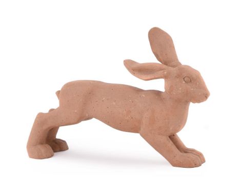 λ  RICCARDO SCARPA (ITALIAN, 1905-1999) A TERRACOTTA MODEL OF A RABBIT 20TH CENTURY Signed R Scarpa to rear right leg 45cm lo