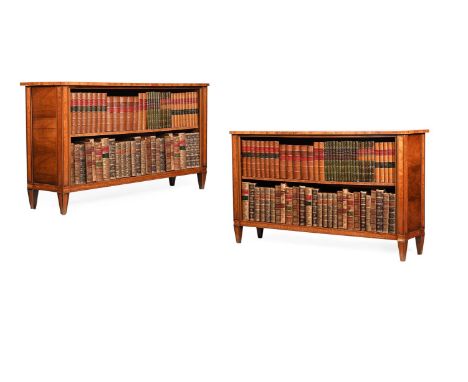 Y A PAIR OF ROSEWOOD AND SATINWOOD INLAID LOW BOOKCASES CIRCA 1820 AND LATEREach with shaped rectangular top with bands of in