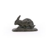 ANTOINE-LOUIS BARYE (FRENCH, 1795-1875), A BRONZE MODEL OF A CROUCHING RABBIT