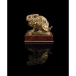 ANTOINE-LOUIS BARYE (FRENCH, 1795-1875), A GILT BRONZE MODEL OF A CROUCHING RABBIT