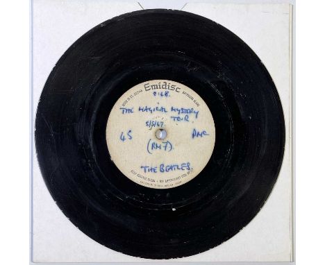 A 7" Emidisc acetate recording of The Beatles - Magical Mystery Tour. Handwritten date to label reads 5/5/67, track length 2.