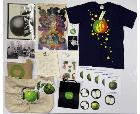 A collection of Apple items to include: an Apple boutique t-shirt, original 70s Apple singles mailing box, 'stick a garden on