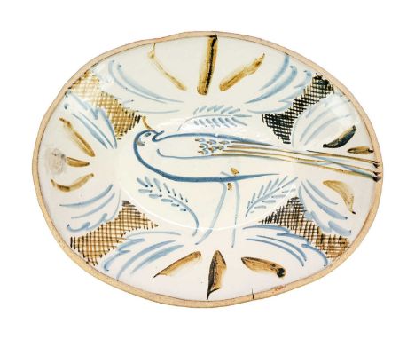 Seth CARDEW (1934-2016) A large stoneware dish decorated with a crane Ceramic, height 8cm, length 45 cm, width 36cm