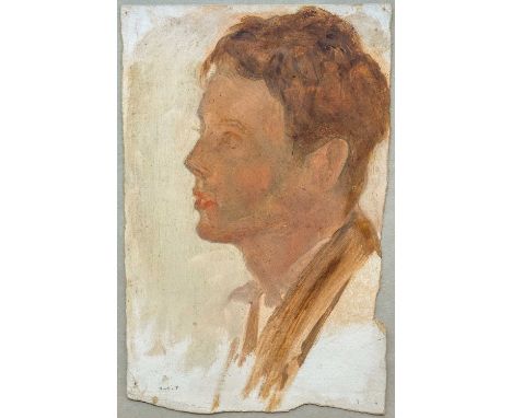 Henry Scott TUKE (1858-1929) Head of a Boy Oil sketch on board, initialled, 29x19cm irregular, overall 43x34cmThis sketch is 