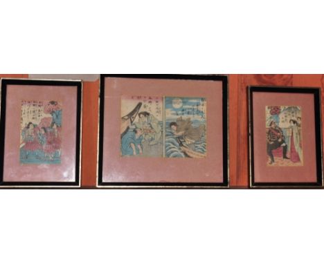 Three early 20th century framed Japanese wood-block prints, (3)