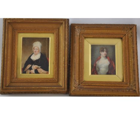 After Henry Raeburn, a Victorian School miniature portrait of Mrs Robert Scott Moncrieff, oil on ivory panel, giltwood framed