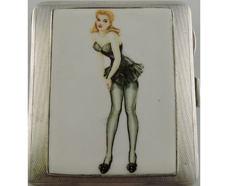 A silver and enamel card case.