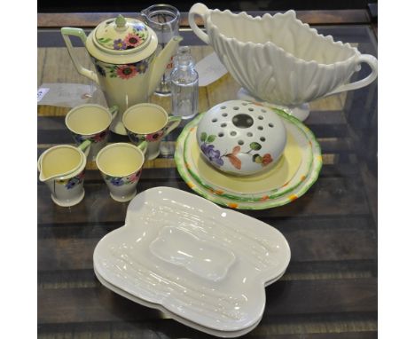 A group of 1930s and later ceramics including Carltonware, an Adderley coffee pot and coffee cans, together with a glass Horl