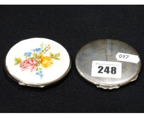 A Silver Art Deco Period Circular Compact, Together With A Silver & Enamel Compact                                           