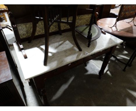 A Marble Topped & Tile Backed Edwardian Wash Stand                              