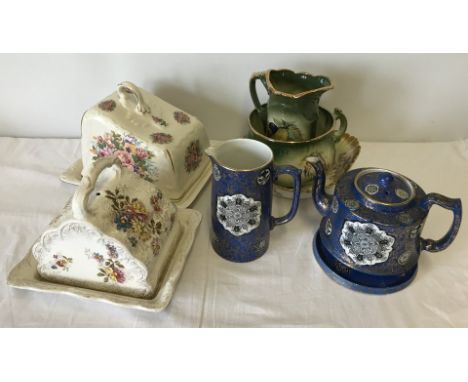 A box of large ceramic items to include James Kent Renton tea pot with stand and matching water jug.