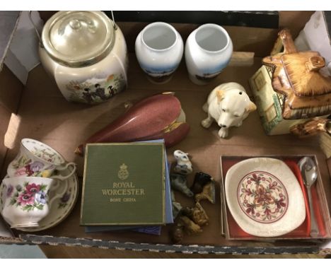 A box of assorted misc ceramics. To include Royal Albert "Flowers of the Month" cups  & saucers, Royal Winton wall pocket and