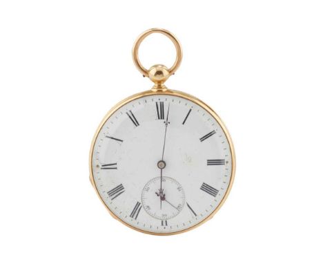 The rear cover with engine turned decoration and blank cartouche, white enamel dial with Roman numerals in black, subsidiary 