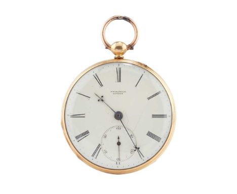 Engine-turned case, open-faced, off white dial with Roman numerals in black, subsidiary seconds at 6, inscribed, numbered 608