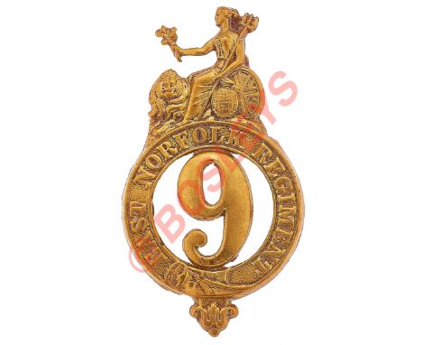 9th (East Norfolk) Regiment of Foot Victorian OR's glengarry badge circa 1874-81.A good die-stamped brass example. Strap "Eas