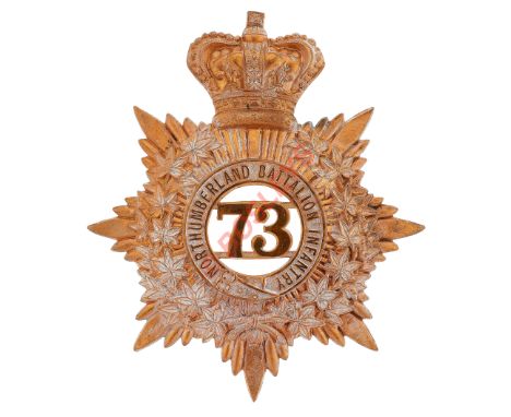 Canadian 73rd Northumberland Bn. of Infantry post 1870 Victorian helmet plate.A good scarce die-stamped brass example. Crowne