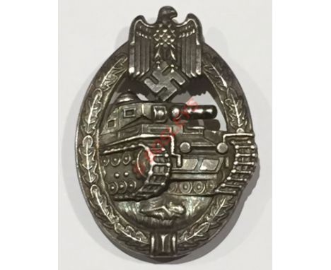 German Third Reich WW2 Army / Waffen SS Panzer Assault Badge by Adolf Scholze, GrunwaldA good die-cast silvered example. Appr
