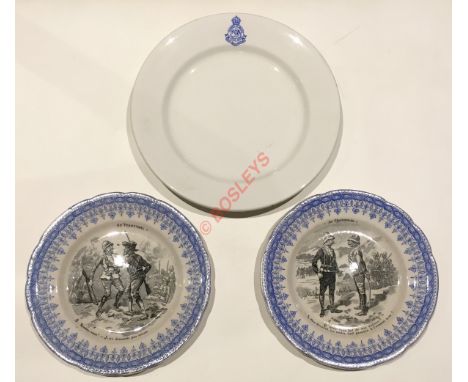 Royal Bucks Hussars Regimental Mess China.This white china plate bears a blue transfer of a post 1901 regimental device. Slig