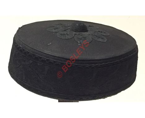 Victorian Rifle Regiment Officer's Pill Box Cap.This example of dark cloth, the crown with mohair lace knot decoration and pe